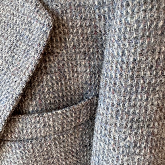 VINTAGE HARRIS TWEED WOOL BLAZER HOUNDSTOOTH GRAY BLUE HAND WOVEN LUXURY S M - Picture 5 of 10